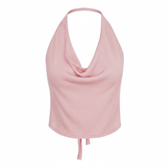 New Aya Muse Cinnabar Knit Tied Draped Halter Crop Top XXS Light Pink - Picture 1 of 6